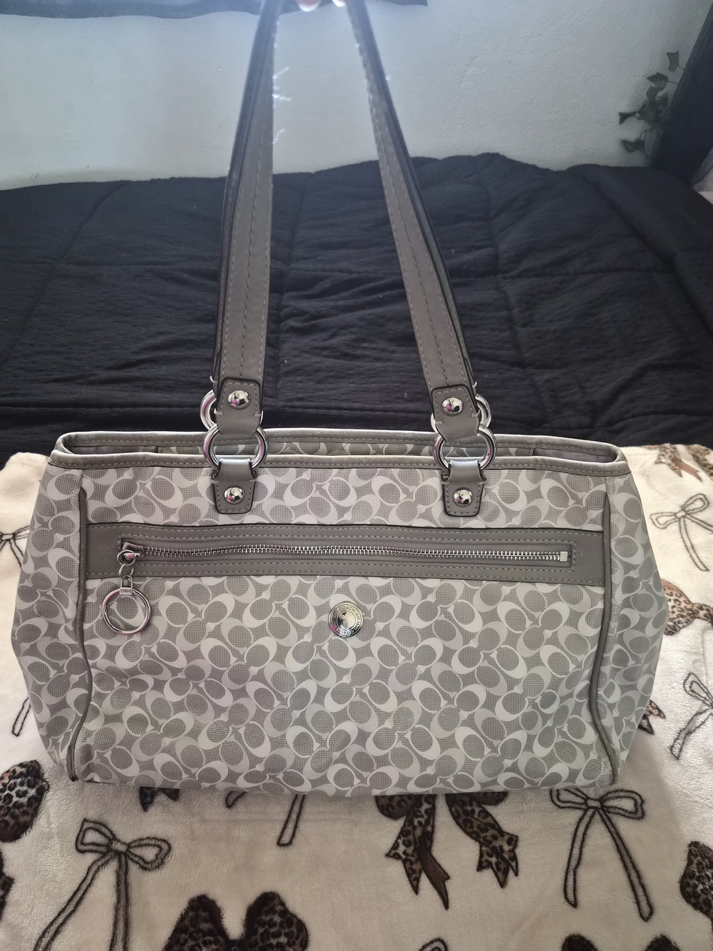 Coach Signature Gray Silver Canvas Shoulder Bag Y2K